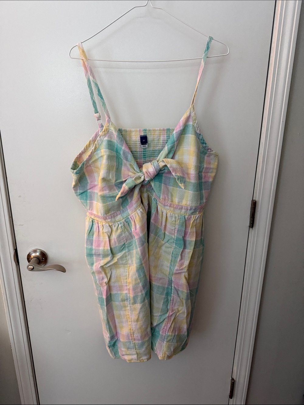 Women’s Pastel Plaid Dress with Front Tie